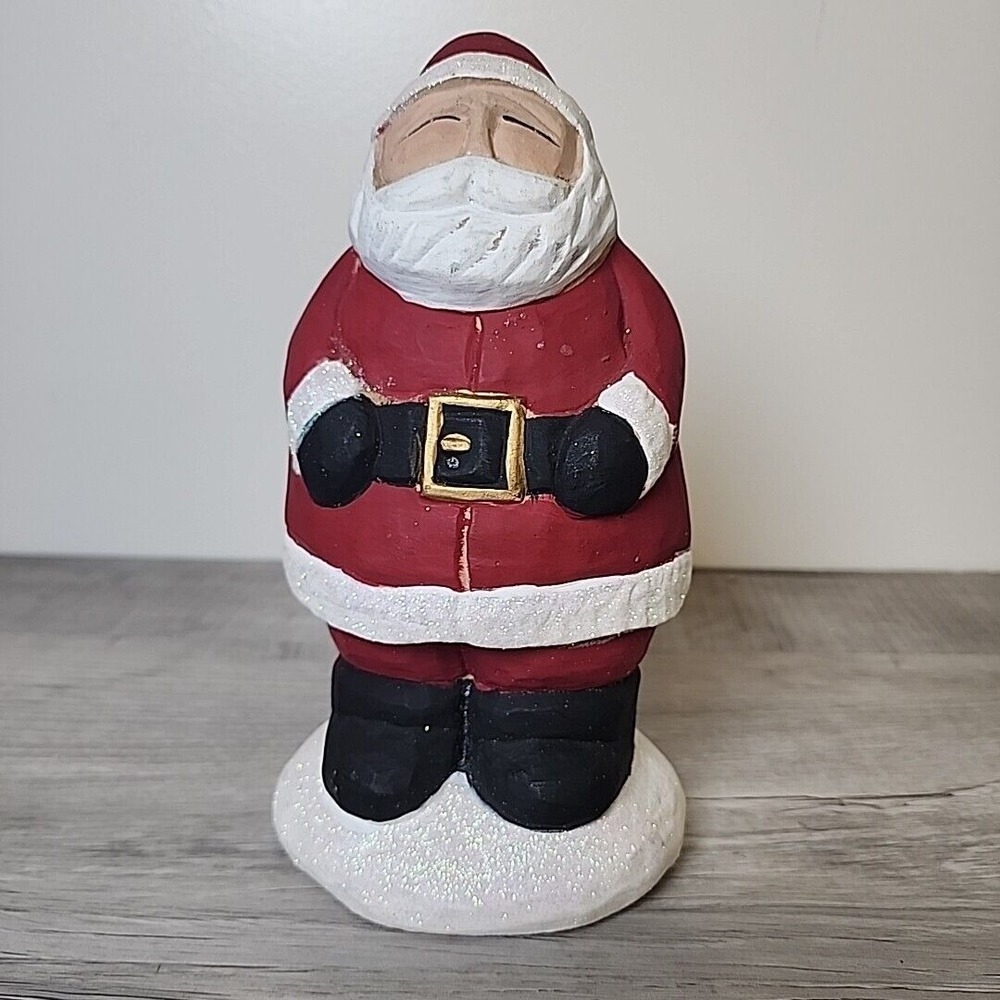 Santa Claus Figurine 8 1/2" Handmade  Christmas Holiday Table Decoration Ceramic